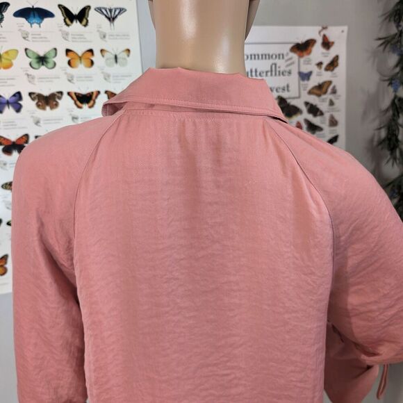 Halogen Satin Uility Jacket Pink Bomber Bell Sleeve Raglan Adjustable Zip Small - Picture 11 of 11